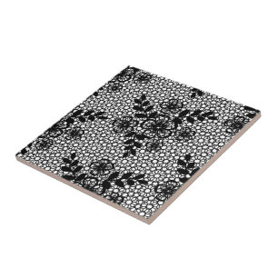 Seamless Black White Lace - Flowers - Beautiful Ceramic Tile