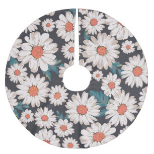 Seamless Blossom Daisy Flower Pattern Brushed Polyester Tree Skirt