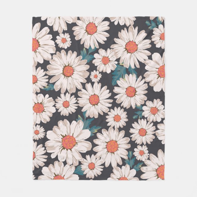 Seamless Blossom Daisy Flower Pattern Fleece Blanket (Front)