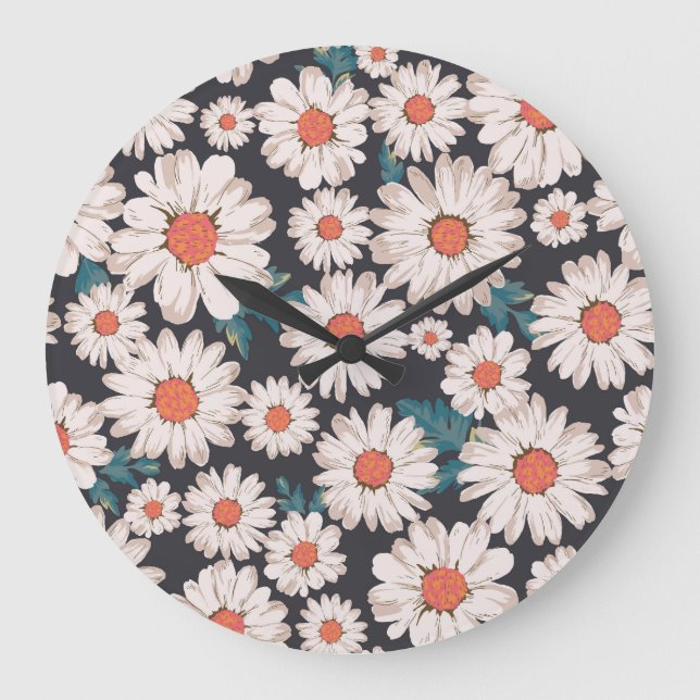 Seamless Blossom Daisy Flower Pattern Large Clock (Front)