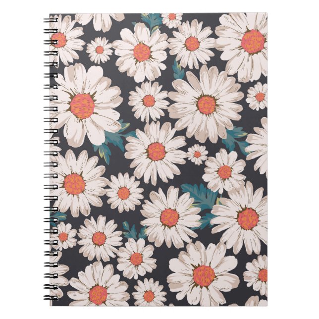 Seamless Blossom Daisy Flower Pattern Notebook (Front)