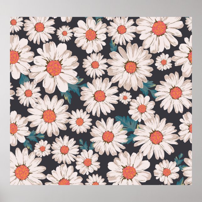 Seamless Blossom Daisy Flower Pattern Poster (Front)