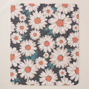 Seamless Blossom Daisy Flower Pattern Sherpa Blanket