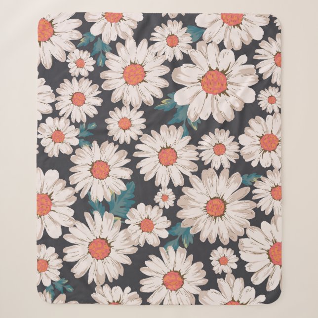 Seamless Blossom Daisy Flower Pattern Sherpa Blanket (Front)