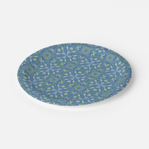 Seamless blue and green floral pattern paper plate