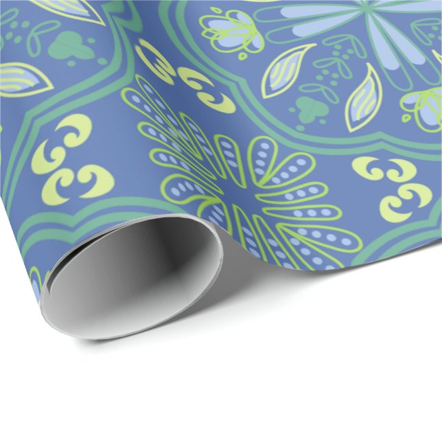 Seamless blue and green floral pattern  wrapping paper (Roll Corner)