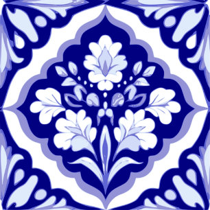 Seamless Blue and White Portuguese Azulejos Floral Ceramic Tile