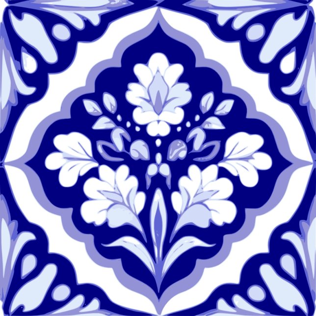 Seamless Blue and White Portuguese Azulejos Floral Ceramic Tile (Single Tile)
