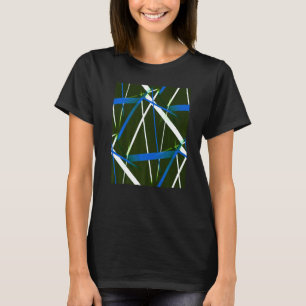 Seamless Blue and White Strips On Green Black Patt T-Shirt