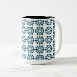 Seamless Blue Azulejos Floral Two-Tone Coffee Mug