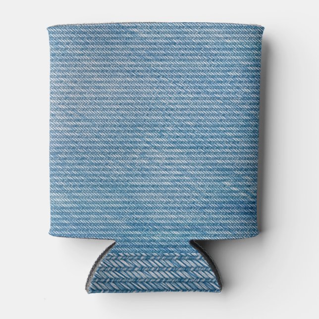 Seamless Blue Denim Jeans Texture Can Cooler (Front)