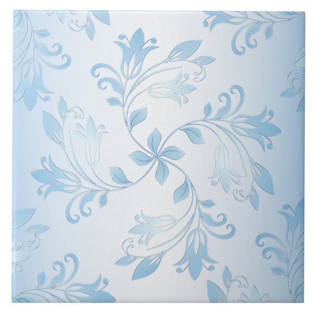 Seamless Blue Floral Ceramic Tile (Front)