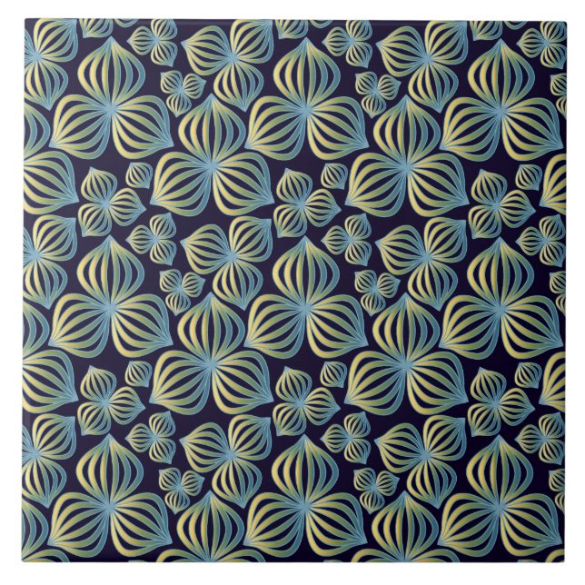 Seamless Blue Gold Abstract Pattern Ceramic Tile (Front)