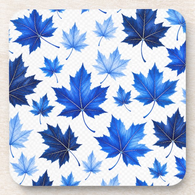 Seamless Blue Maple Leaves Pattern - High Resoluti Coaster (Front)