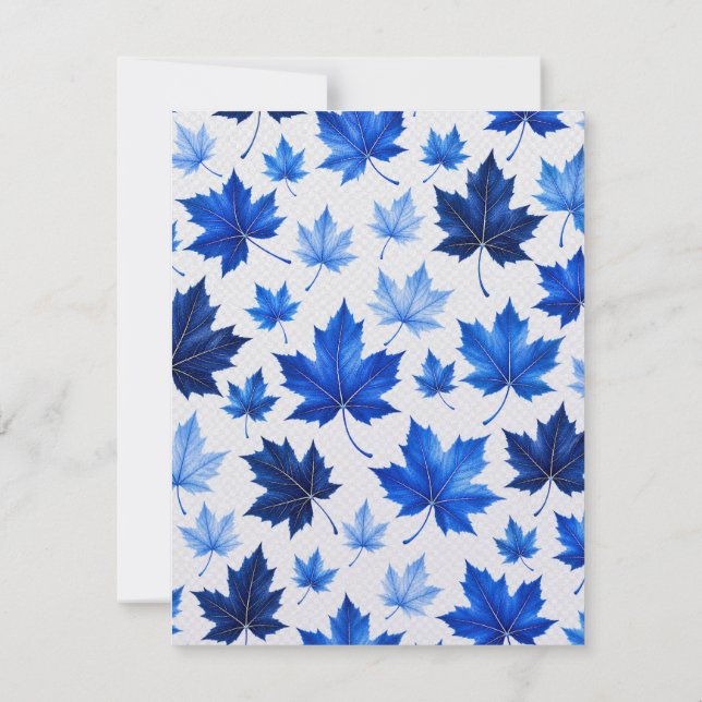 Seamless Blue Maple Leaves Pattern - High Resoluti Invitation (Back)