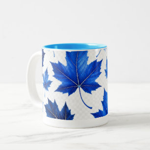 Seamless Blue Maple Leaves Pattern - High Resoluti Two-Tone Coffee Mug