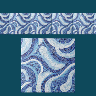 Seamless Blue Mosaic Wave Abstract Pattern Ceramic Tile
