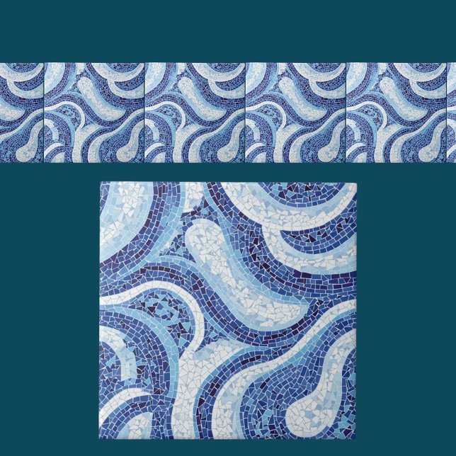 Seamless Blue Mosaic Wave Abstract Pattern Ceramic Tile (Creator Uploaded)