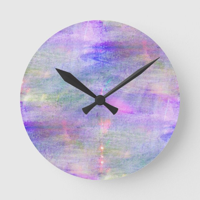 seamless blue, pink background yellow watercolor round clock (Front)