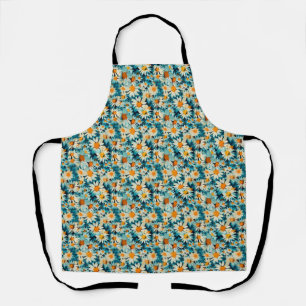 Seamless Blue, White, and Yellow Daisy Flower Apron
