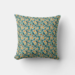 Seamless Blue, White, and Yellow Daisy Flower Cushion