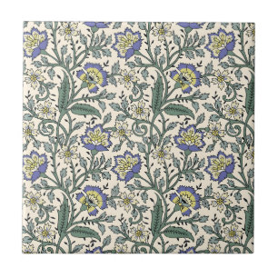 Seamless blue, yellow, and white floral pattern ceramic tile