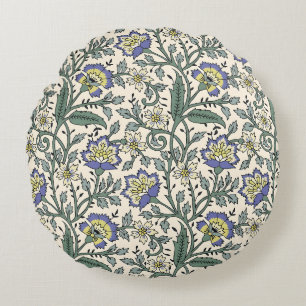 Seamless blue, yellow, and white floral pattern  round cushion