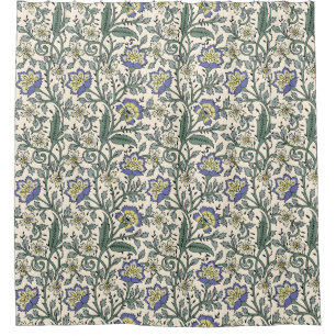 Seamless blue, yellow, and white floral pattern  shower curtain