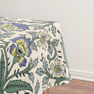 Seamless blue, yellow, and white floral pattern tablecloth