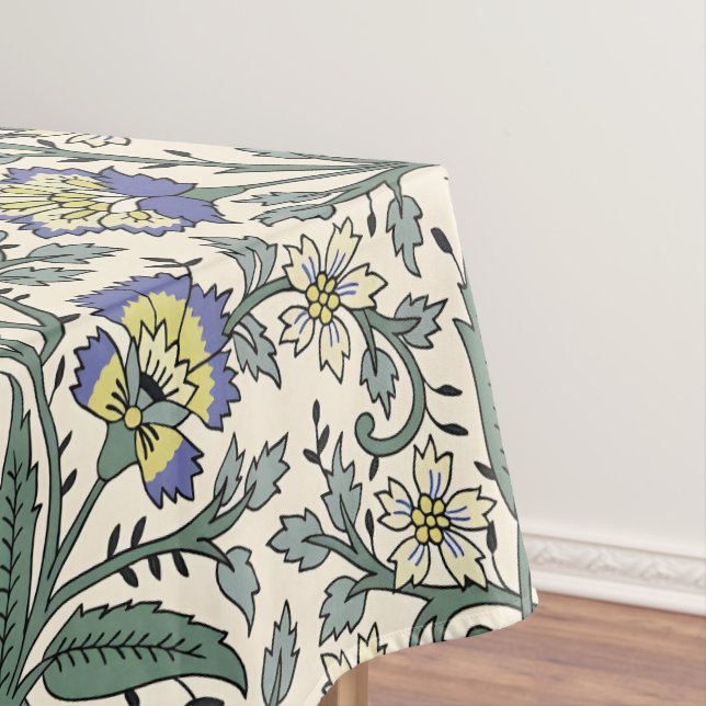 Seamless blue, yellow, and white floral pattern  tablecloth (In Situ)