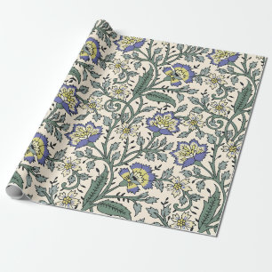 Seamless blue, yellow, and white floral pattern  wrapping paper