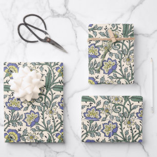Seamless blue, yellow, and white floral pattern wrapping paper sheet