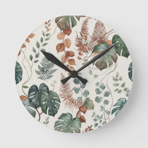 Seamless boho botanical pattern Flowers Round Clock