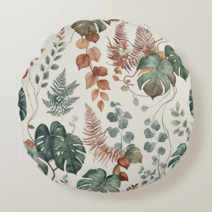 Seamless boho botanical pattern Flowers  Round Cushion
