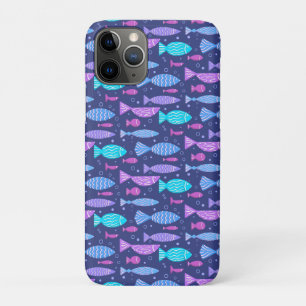 Seamless boho flat pattern with doodle fishes iPhone 11 pro case