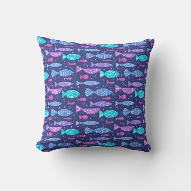 Seamless boho flat pattern with doodle fishes  cushion (Front)