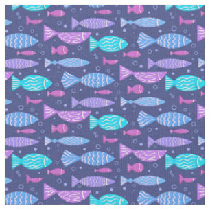 Seamless boho flat pattern with doodle fishes fabric
