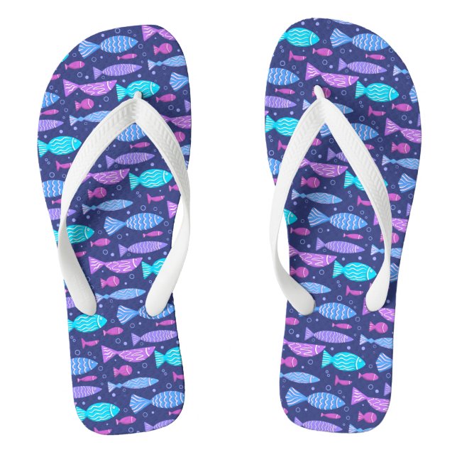 Seamless boho flat pattern with doodle fishes   thongs (Footbed)