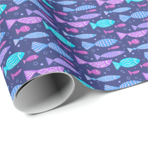 Seamless boho flat pattern with doodle fishes   wrapping paper