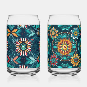 Seamless boho print colourful beer can glass