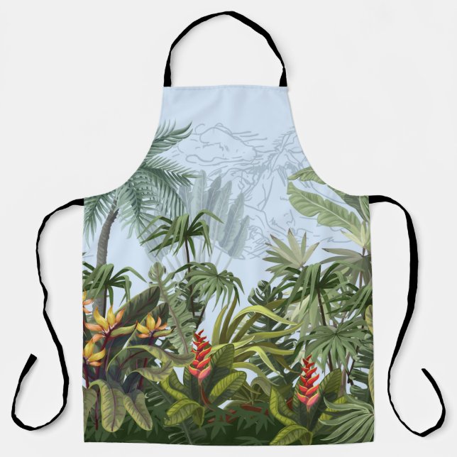 Seamless border with jungle trees and flowers. Vin Apron (Front)