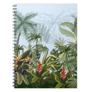 Seamless border with jungle trees and flowers. Vin Notebook
