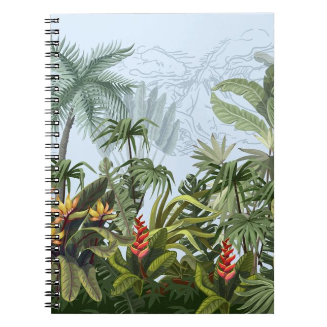 Seamless border with jungle trees and flowers. Vin Notebook (Front)