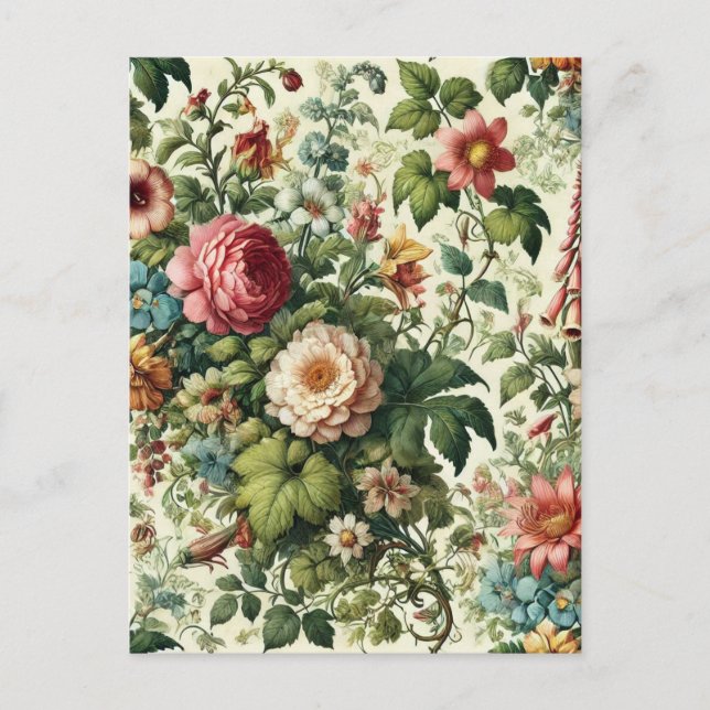 Seamless Botanical Floral Pattern Holiday Postcard (Front)
