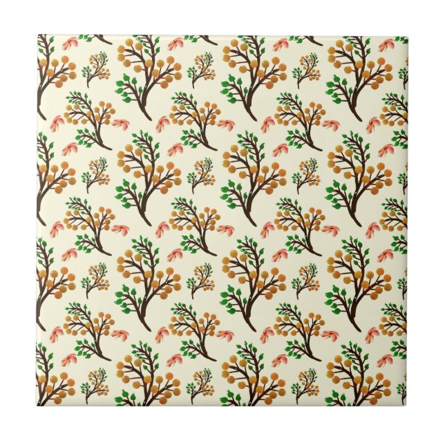 Seamless botanical pattern with cute fruit branch  ceramic tile (Front)