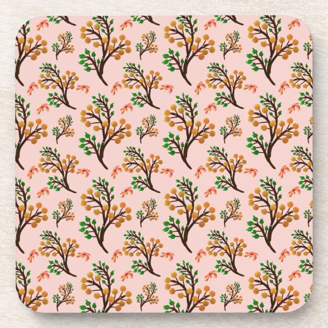 Seamless botanical pattern with cute fruit branch  coaster (Front)