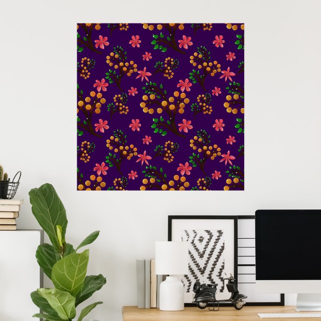 Seamless botanical pattern with cute fruit branch  poster (Home Office)