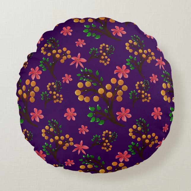 Seamless botanical pattern with cute fruit branch  round cushion (Front)
