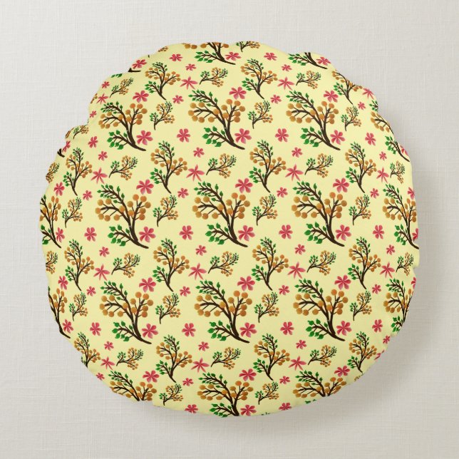 Seamless botanical pattern with cute fruit branch  round cushion (Front)
