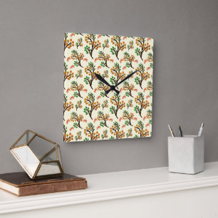 Seamless botanical pattern with cute fruit branch square wall clock